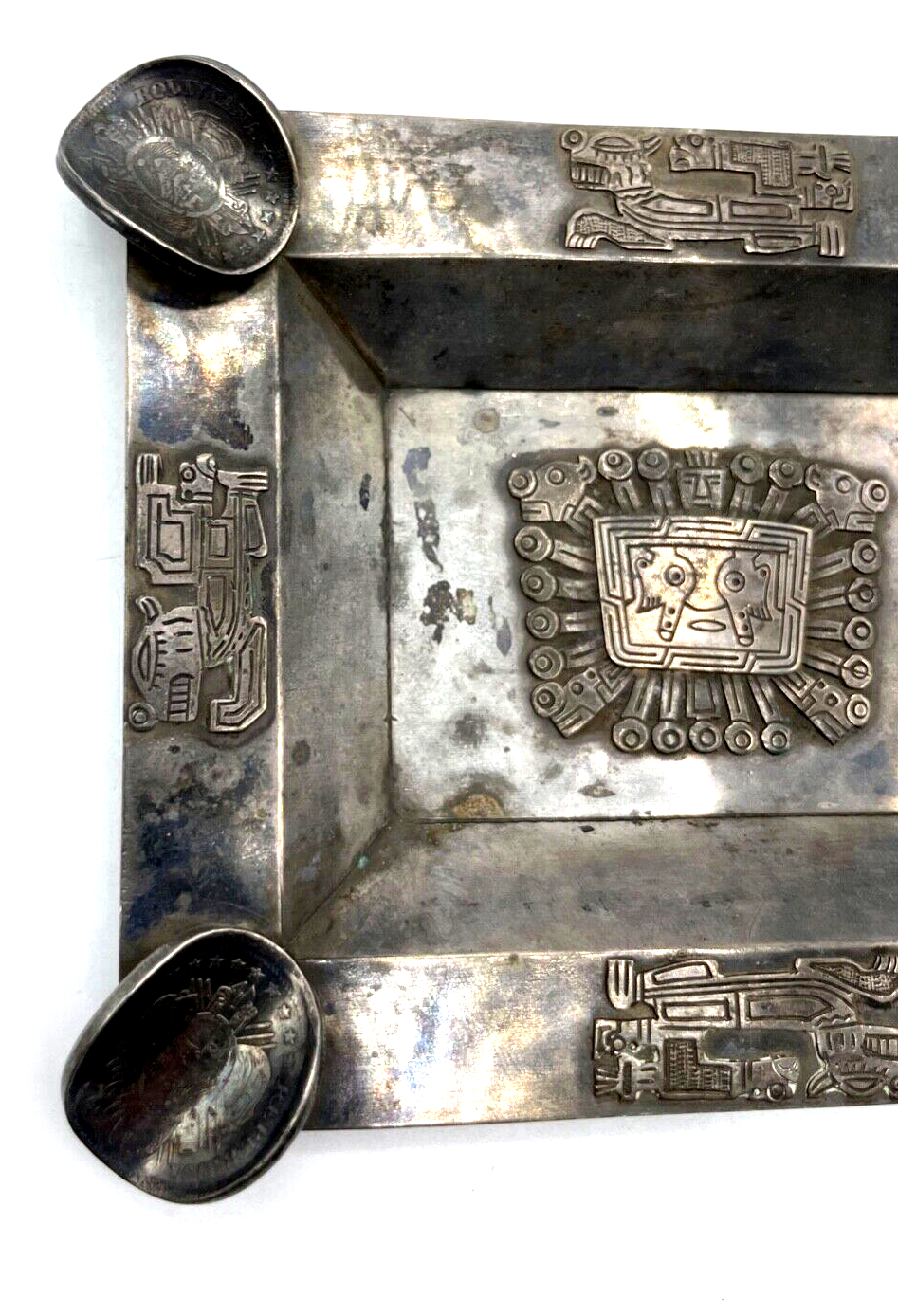 Vintage Silber Ascher Aschenbecher Maya Azteken Inka Motiv  70 Gr. Handarbeit2