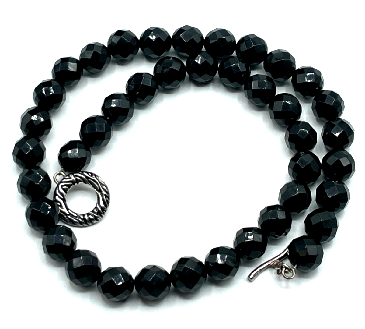 Statement Onyx facettiert Kugel Kette Collier Ø 12 mm gr. 925 Silber Knebel6