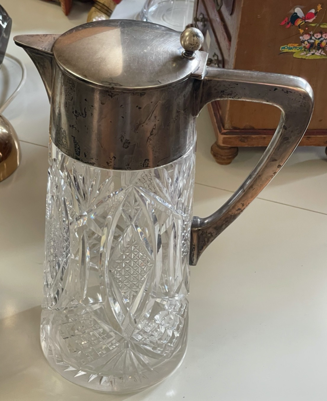 Mega groß antik Bleikristall Krug 800 Silbermontur H 34,5 cm Stuttgart 1910/2012