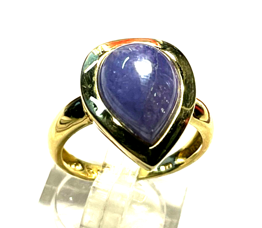 Massiver 585 Gold 14 K BCI Ring Tansanit Cabochon Tropfen RG 57 Ø 18 mm gepflegt4