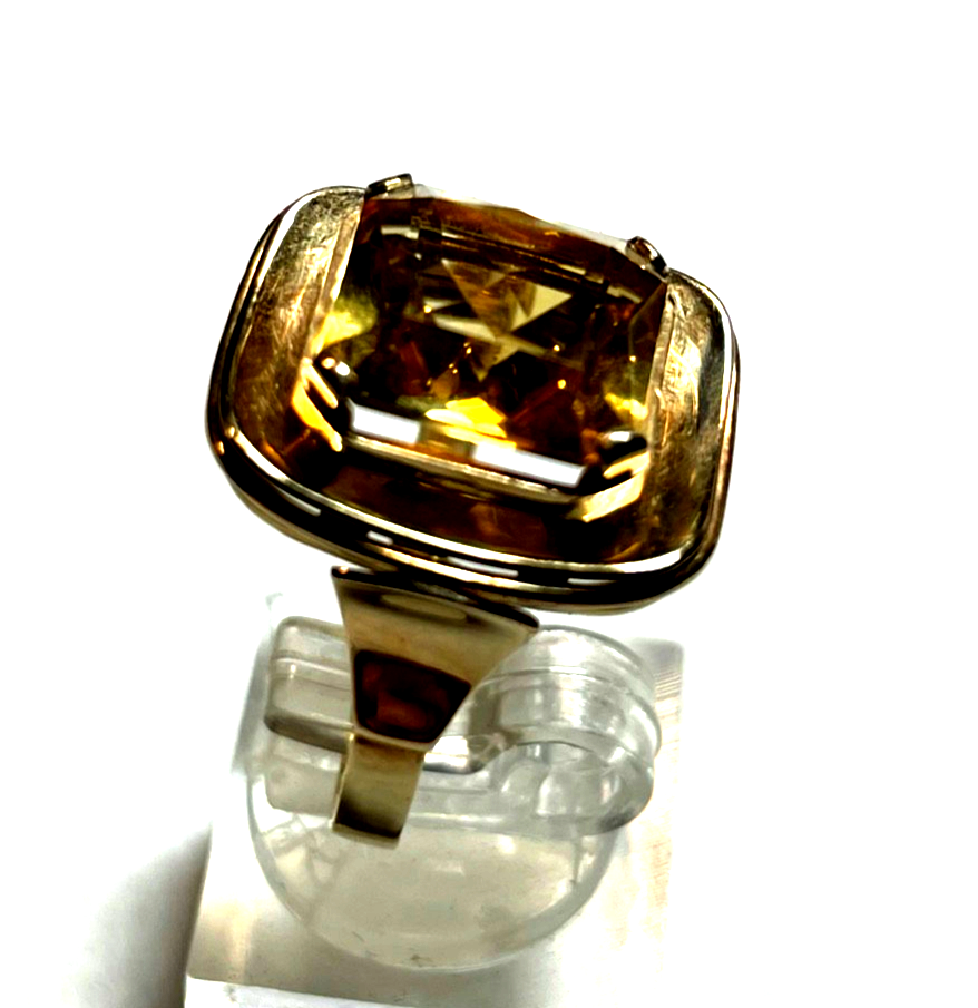 Solider 585 Gold 14 K  Ring großer Citrin Kissen Ø 16,9 mm RG 53 Juwelier gepfl.5