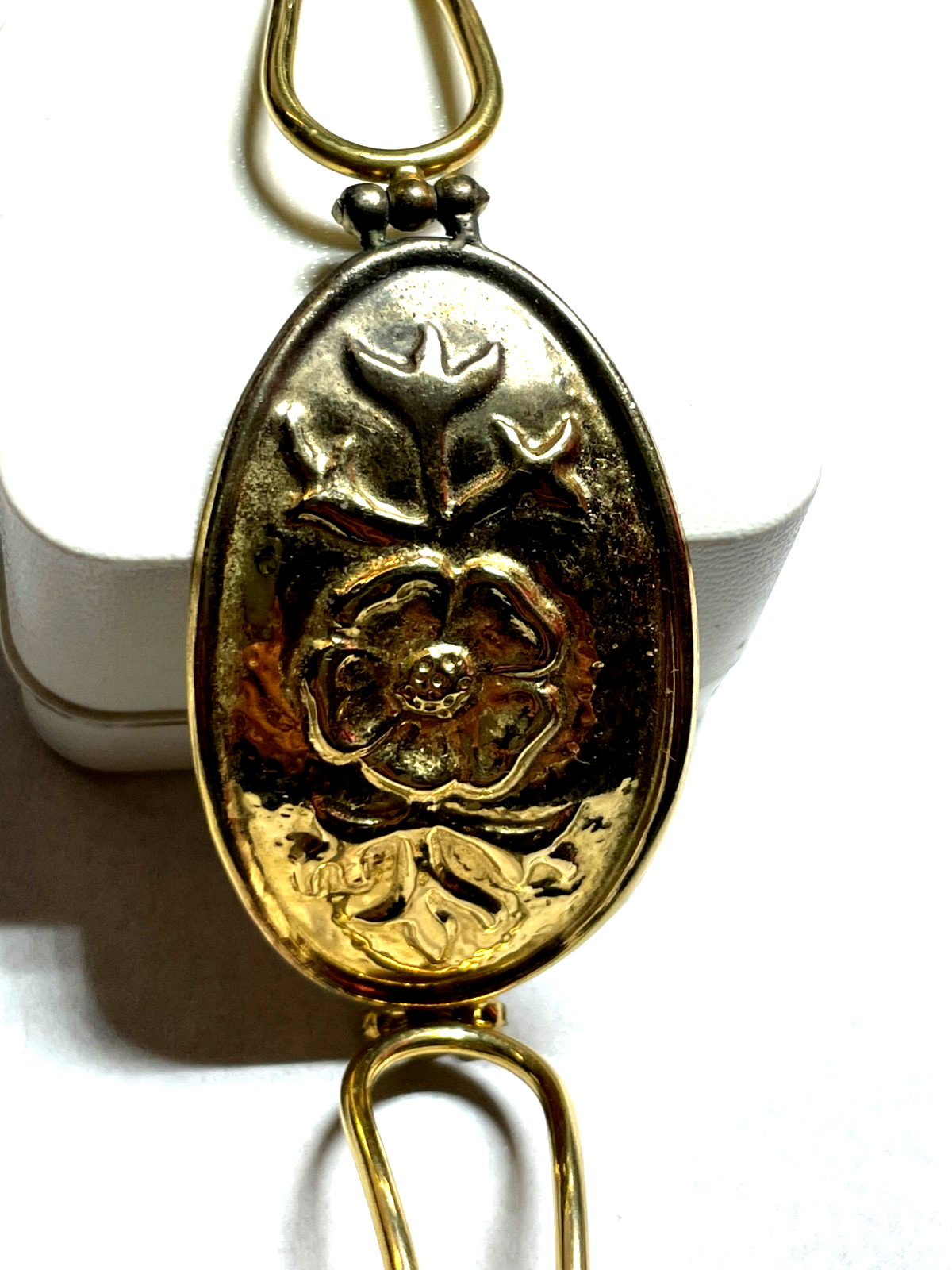 Vintage 925 Silber vergoldet Armband Handarbeit florales Dekor Armreif ähnlich2