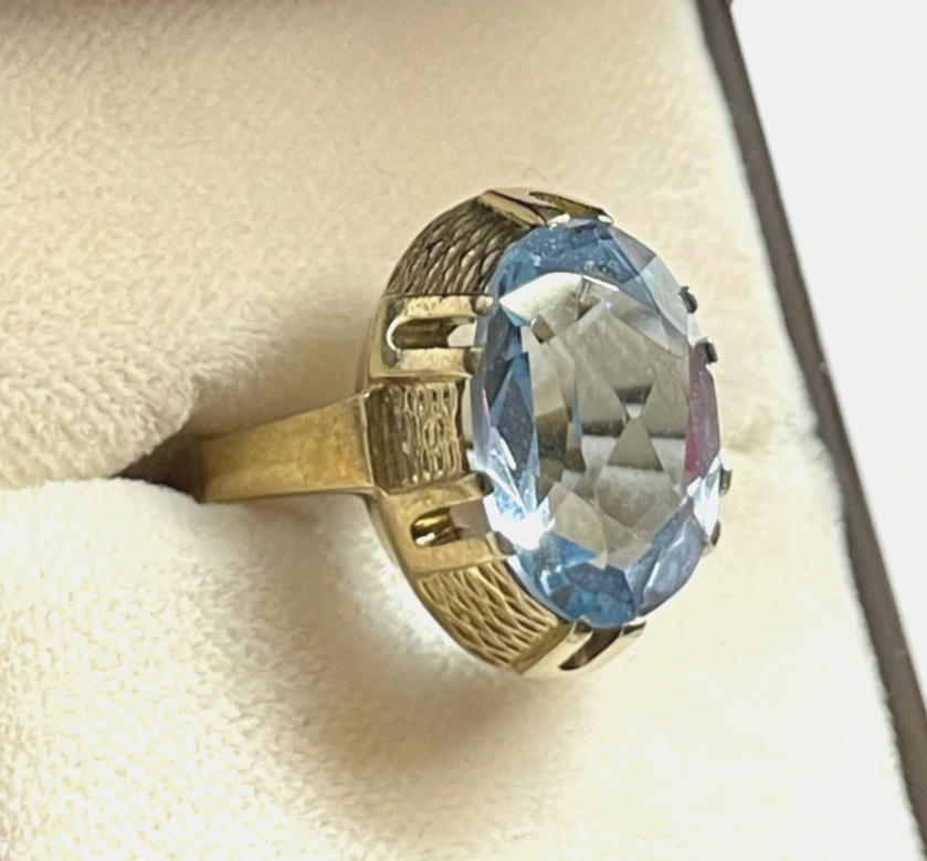 Vintage 333 Gold 8 K Blautopas Ring Ø 16,5 mm RG 52 Juwelier Qualität gepfl.2