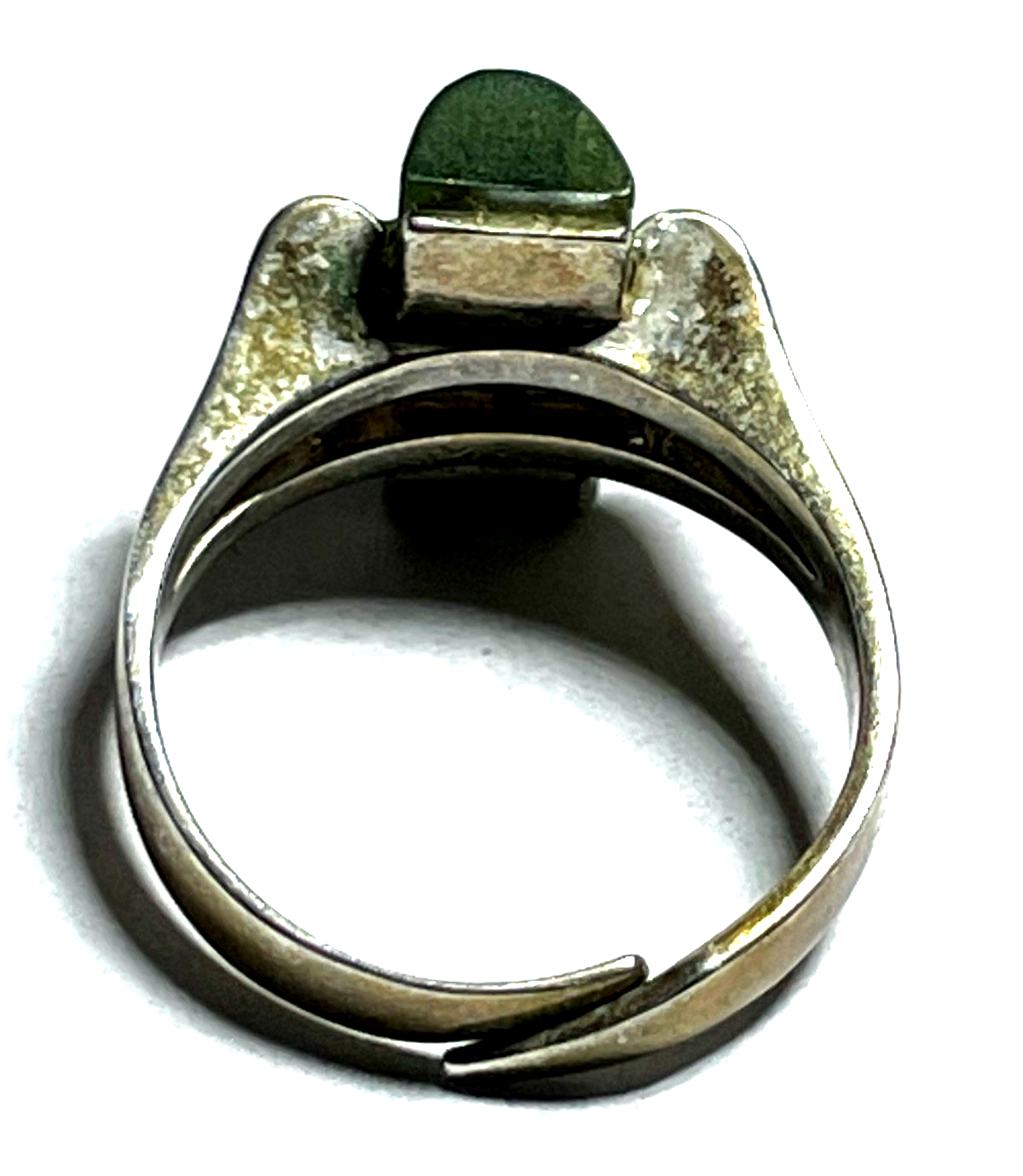 70erJ Design vintage 835 Silber Ring + grüne Jade offene Ringschiene Modernist6