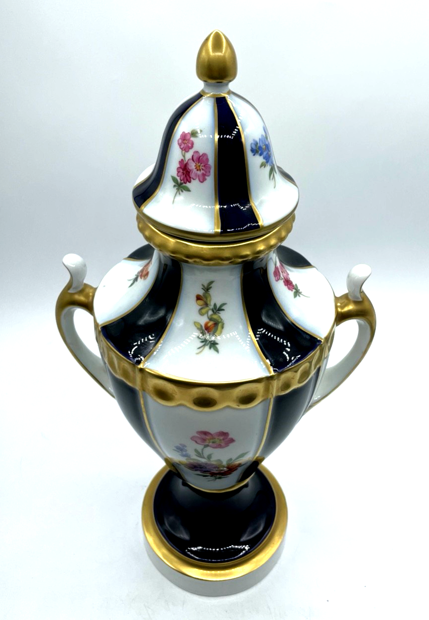 Vintage Gerold Porzellan Prunk Pokal Vase Amphore Golddekor Kobalt H 35 cm top1