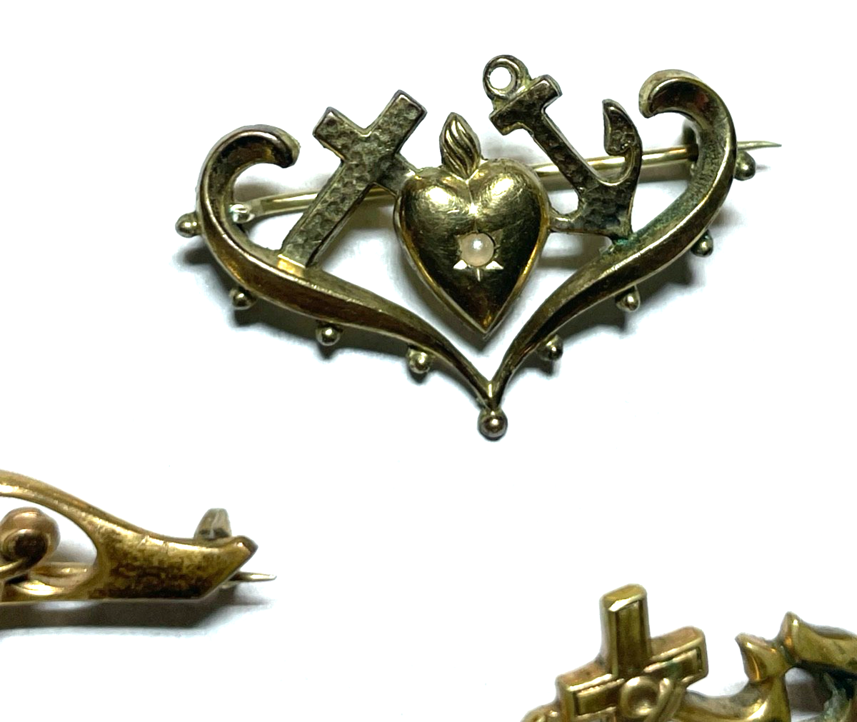 Antik 4 x Jugendstil Brosche Konvolut  Golddouble mit Farbsteinen gepflegt6