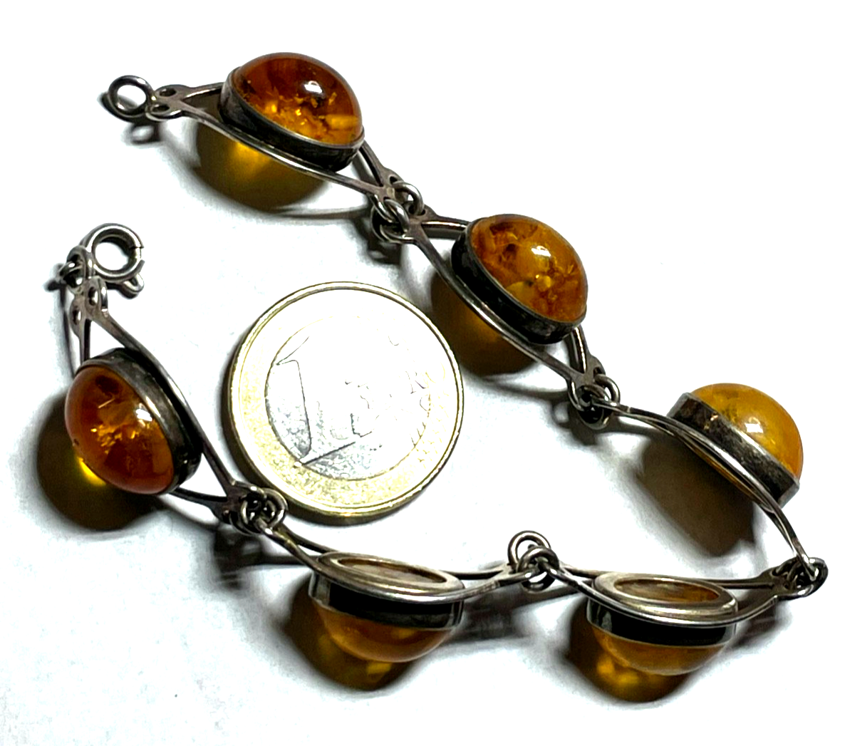 Vintage 835 Silber Fischland Armband mit 6 Bernstein Cabochons L 18,5 cm B  14mm7
