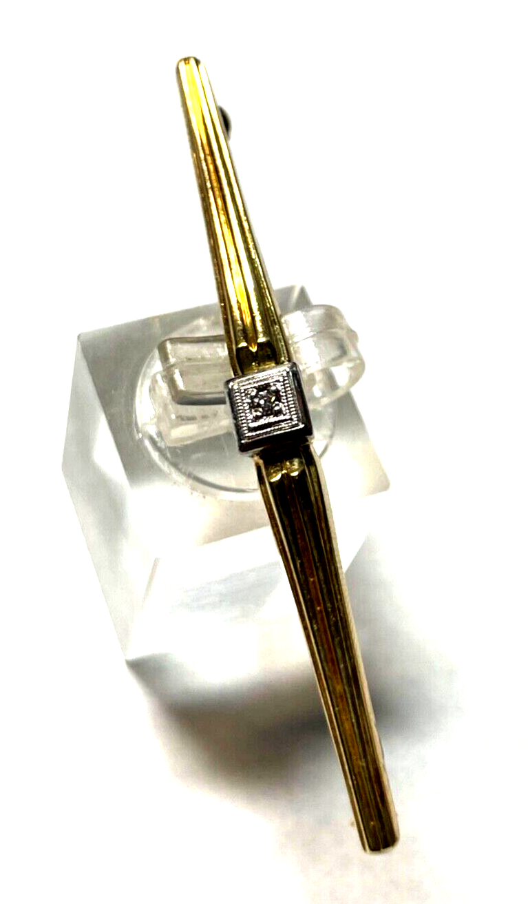 Klassische 585 Gold 14 K Brosche Stabbrosche mit Brillant in WG 0,05 ct gepflegt0