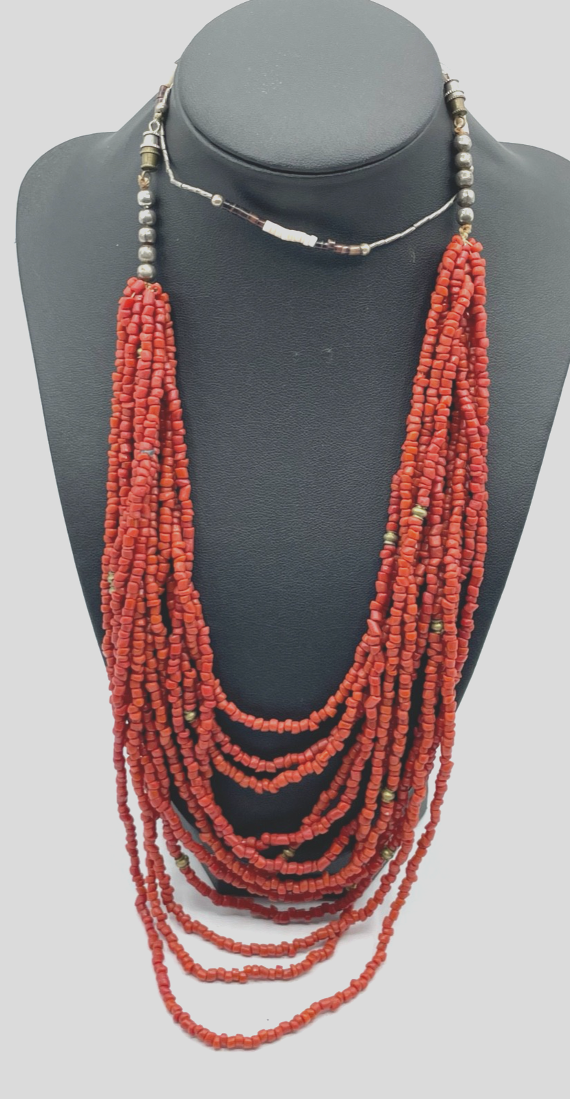 Attraktive 12 reihige Korallen Perlen Kette im Ethno Style Wasserfall Design1