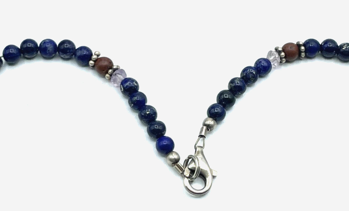 Gemischte Edelstein Kette Collier 925 Silber Elemente + Karabiner wunderschön7