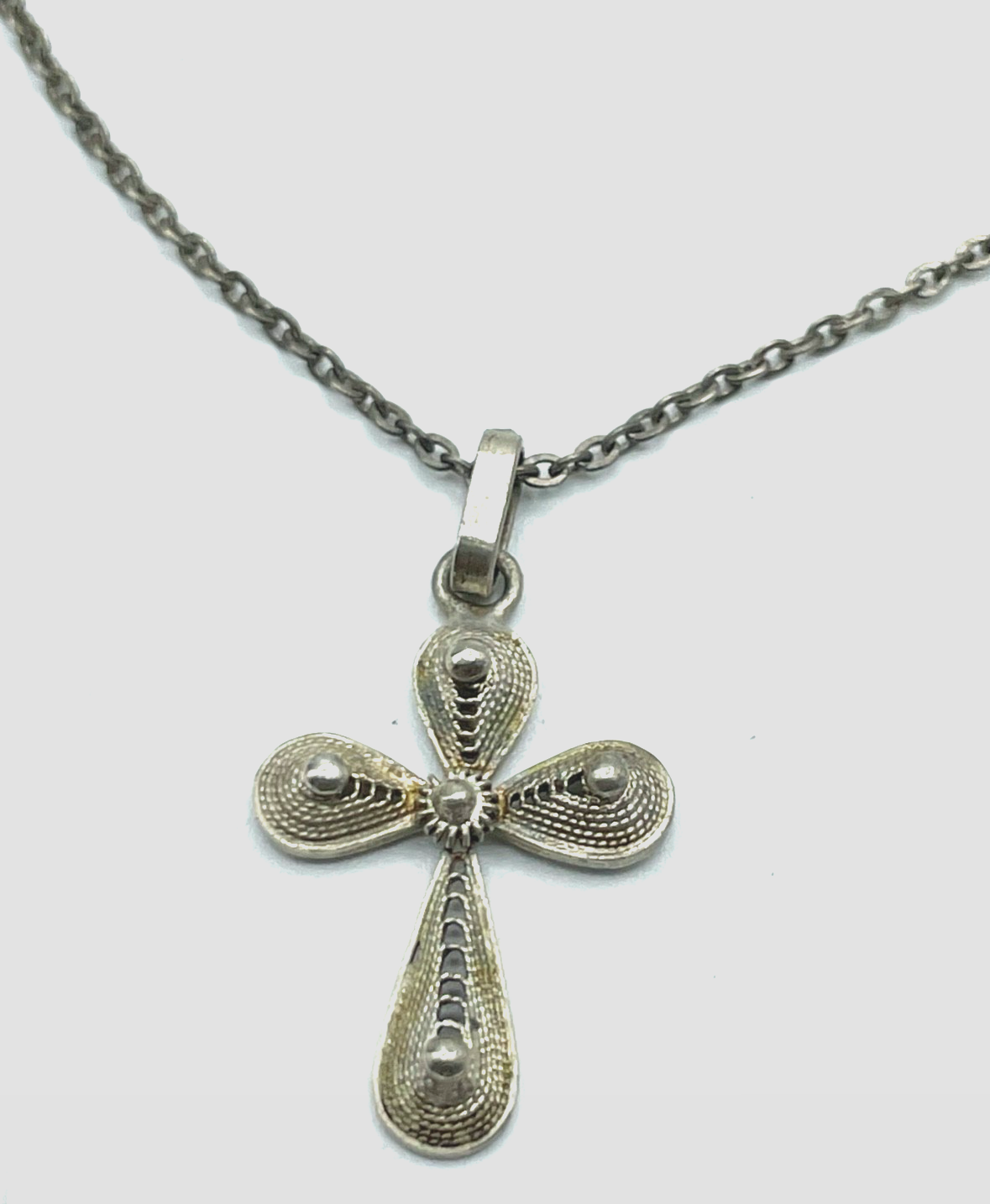 ANTIK 835 Silber Kreuz Kruzifix Anhänger an solider 42 cm Silberkette UNISEX0