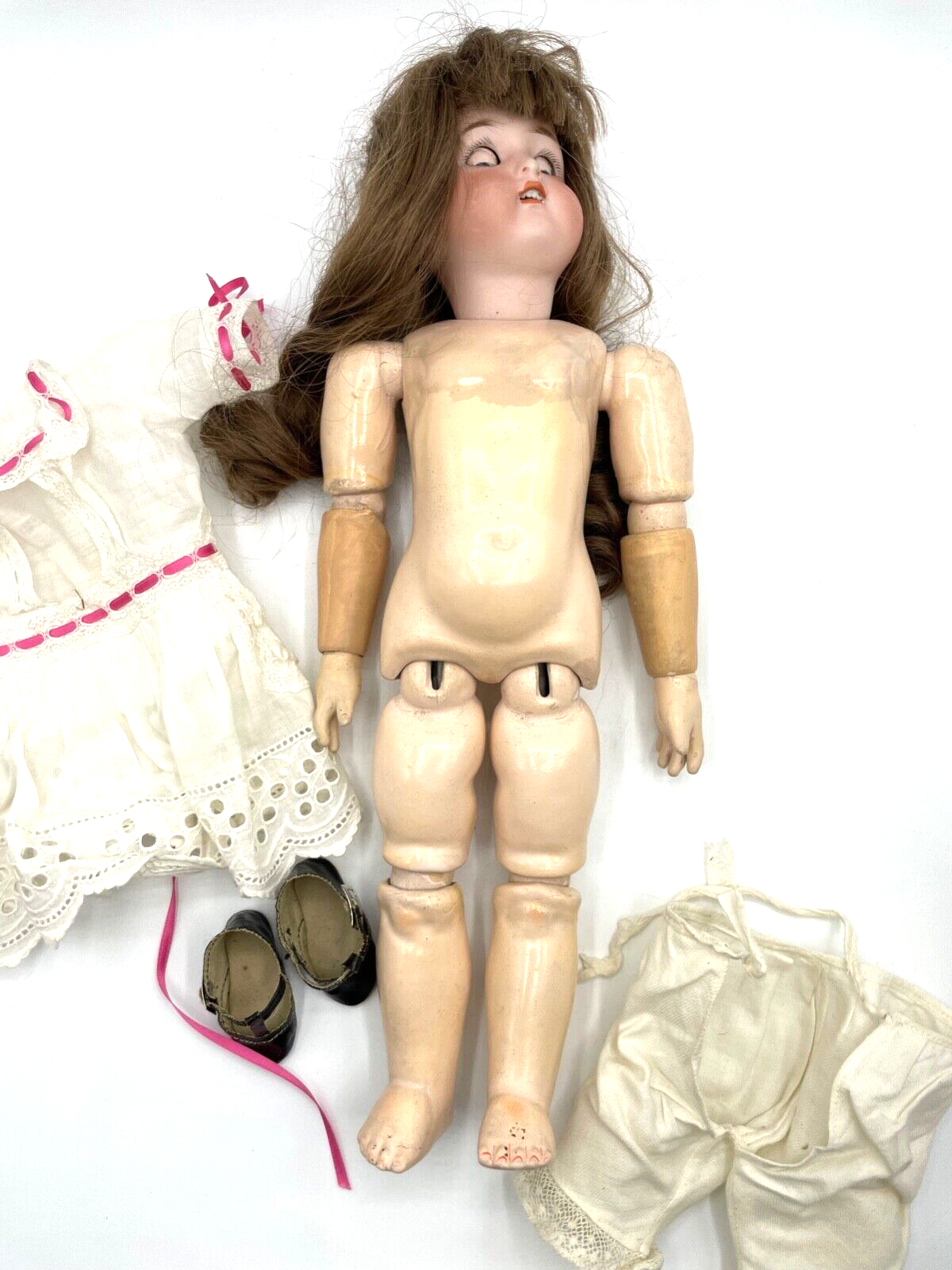 Antik K&R Kämmer & Reinhardt Porzellankopf Puppe 36 cm Gliederkörper um 1900 rar15