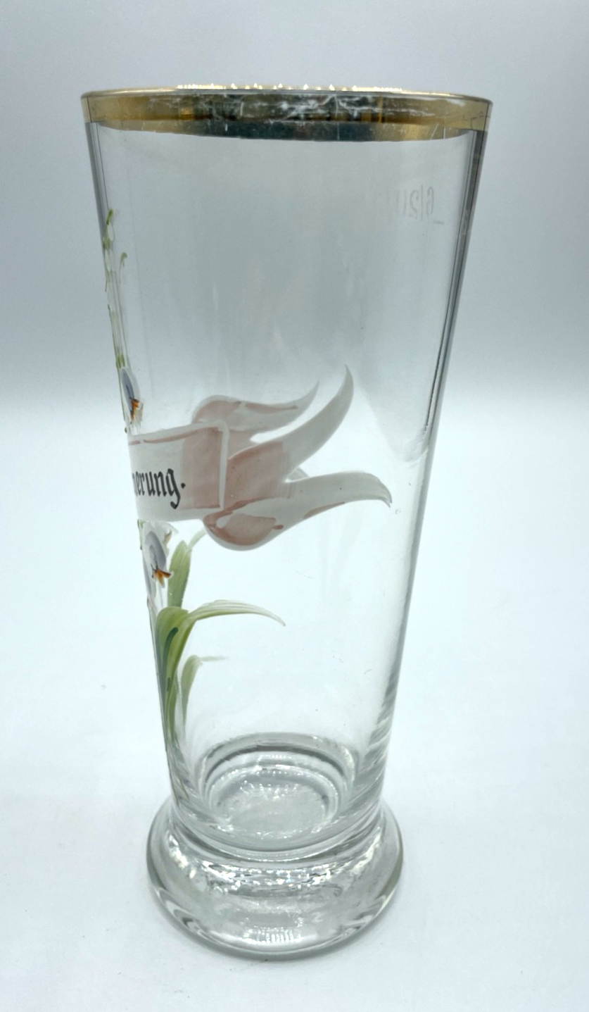 Antik Glas handbemalt Jugendstil Andenkenglas zur Erinnerung Maiglöckchen 6/20 L4