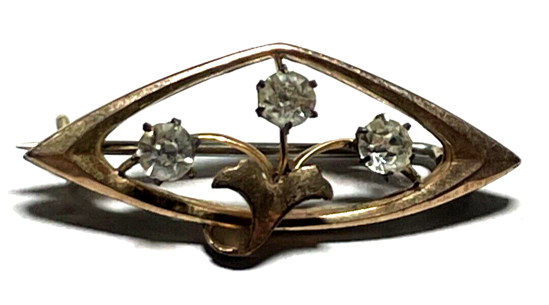 Antik Jugendstil Golddouble Brosche mit Simili  um 1900 Rotgold sehr gepfl.5