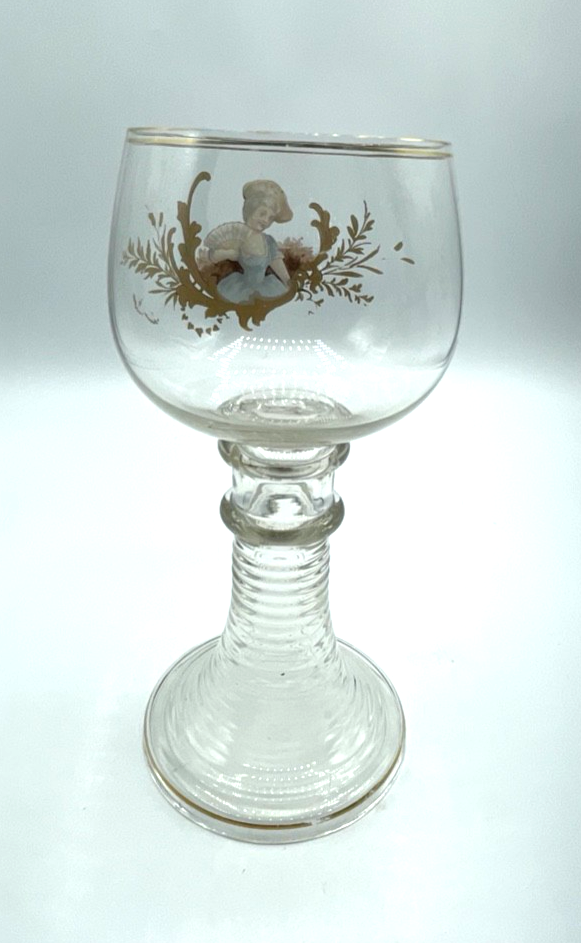Antik Weinrömer Römer Weinglas handbemalt vor 1900 Historismus 18,2 cm hoch5