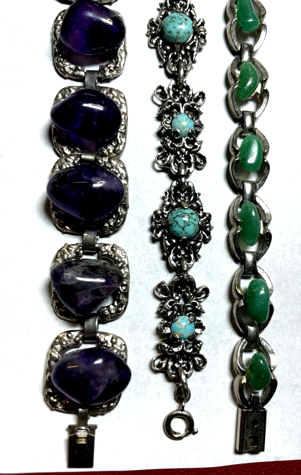 3 vintage Armbänder Armketten mit Edelstein Amethyst Aventurin 70er top gepflegt4