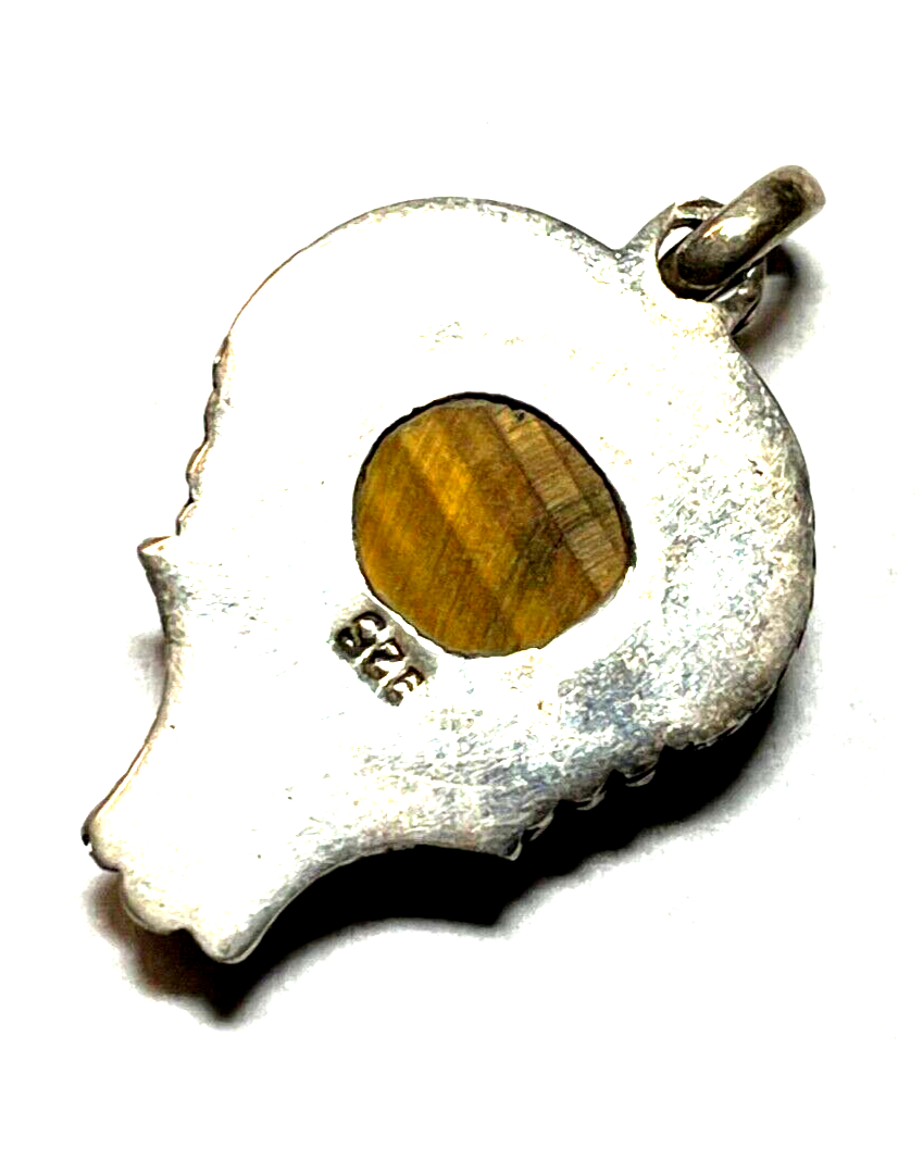 Ethno 925 Silber Anhänger Tigerauge Cabochon rund Handarbeit Geschäftsauflösung2