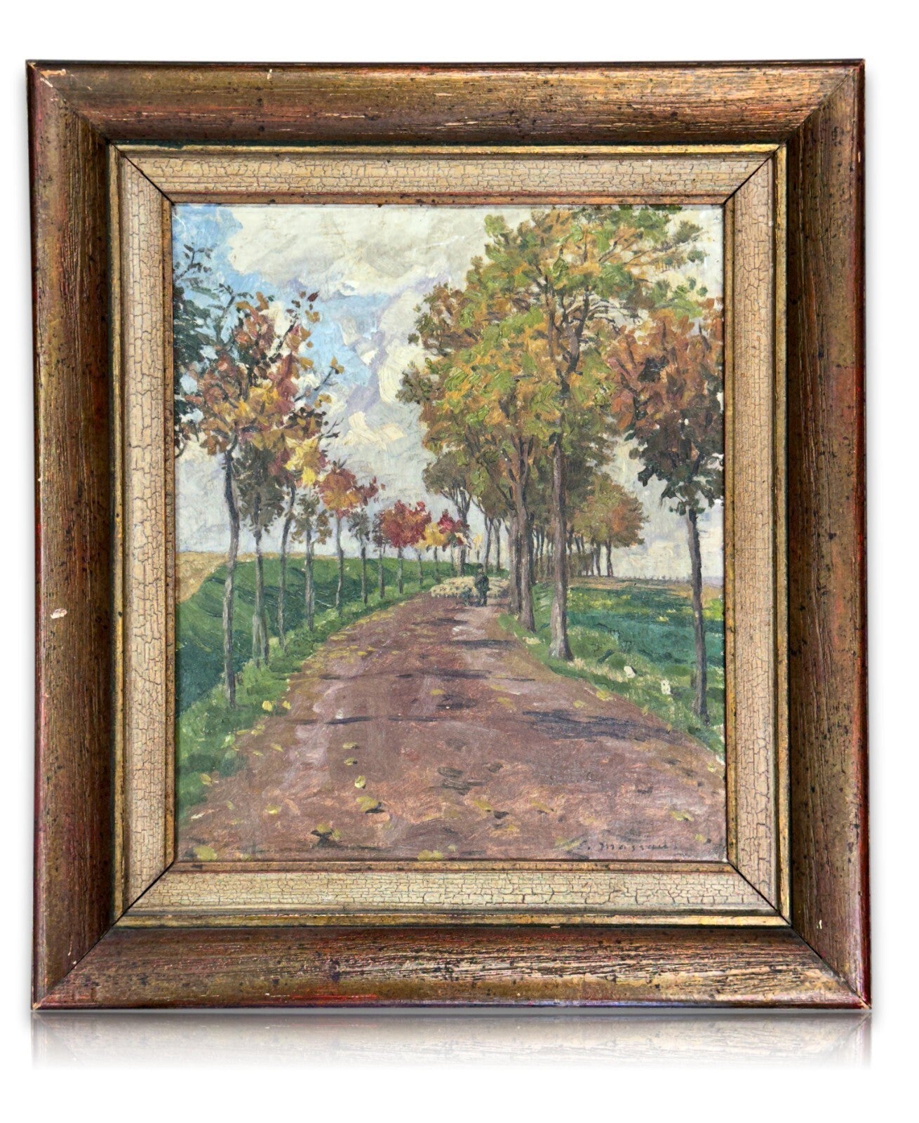 Edmund Massau (1860–1935) Öl auf Leinwand - herbstliche Straßenszene - signiert0