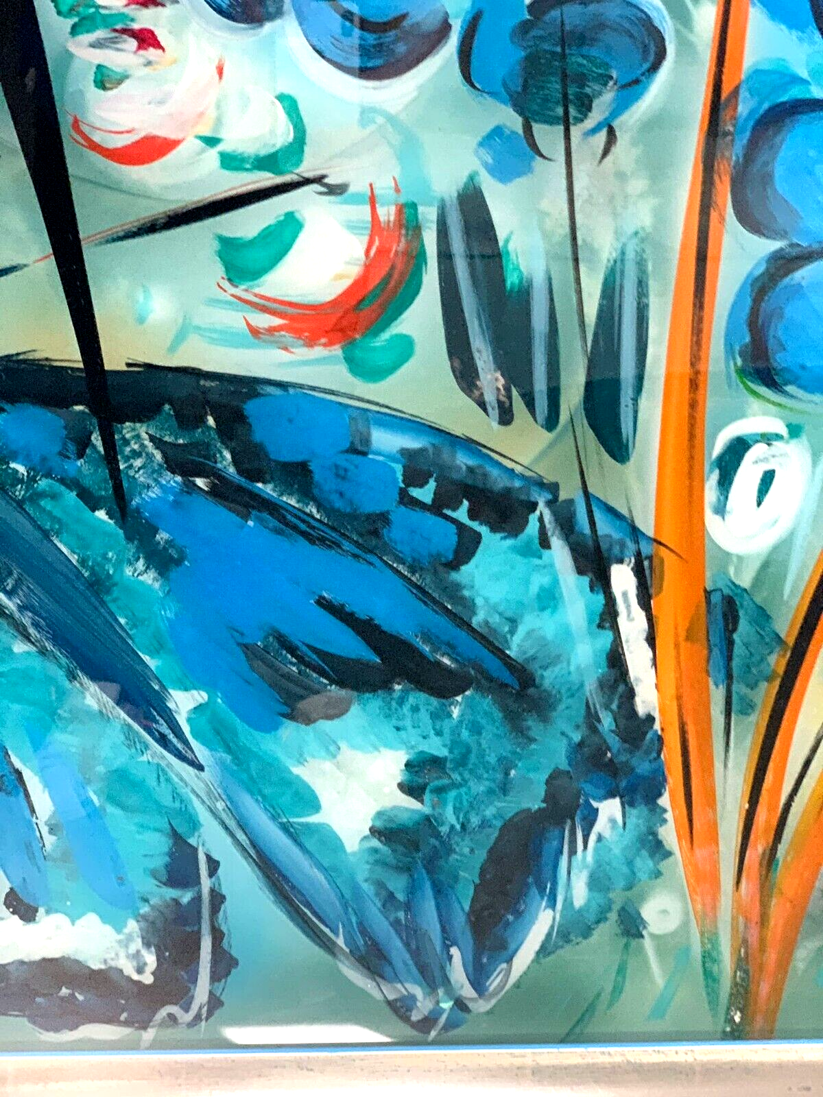 XL Hinterglasmalerei - moderne Kunst - Blumen mit Schmetterling - Monogrammist9