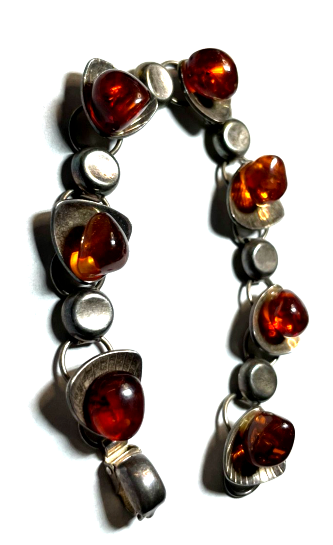 Stattliches altes EF Einer Fehrn Design Armband 830 Silber + Bernstein gepflegt3