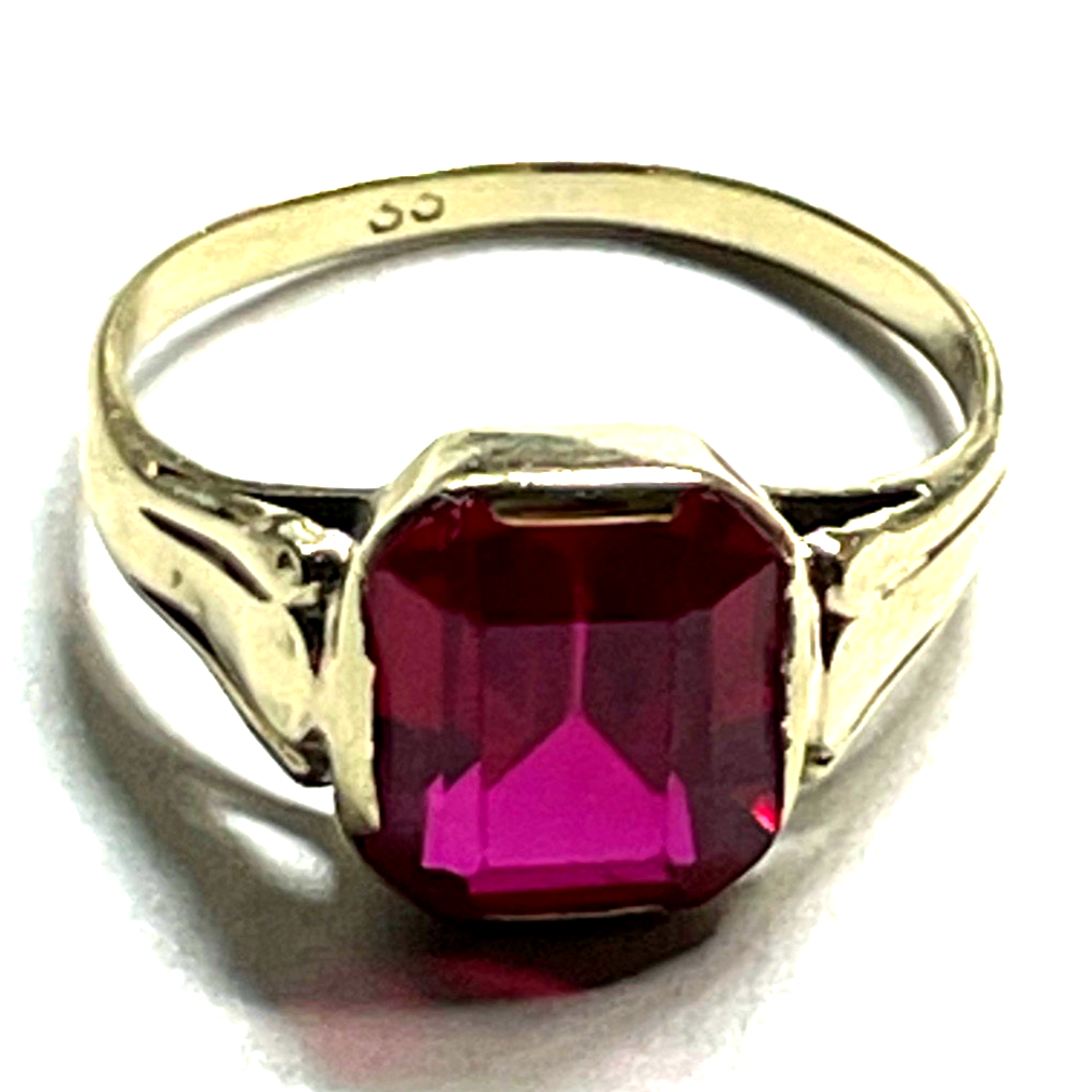 Aparter antik Ring 333 Gold 8 K roter Spinell Farbstein Ø 15 mm RG 47  gepfl.3