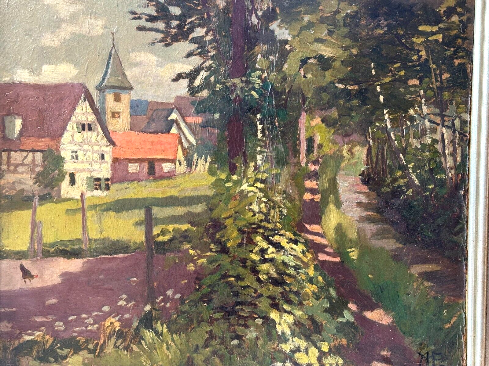 Öl auf Karton - Stadt Dorfansicht - Monogramm K.F. Karl Fürst gerahmt - signiert1
