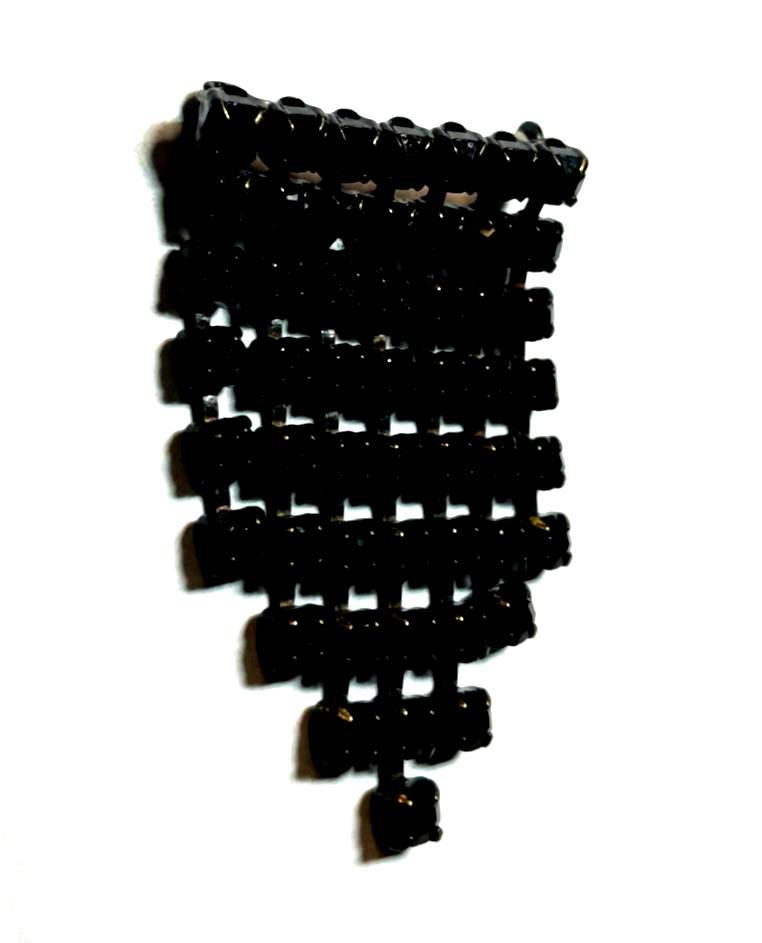 Antik Trauerschmuck bewegliche Brosche schwarzes Glas H 55 B 31 mm gepfl.1