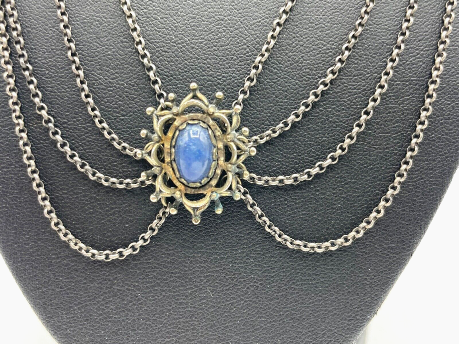 Antik schöne 835 Silber Halskette Kropfkette Erbskette 4 reihig Tracht Dirndl3