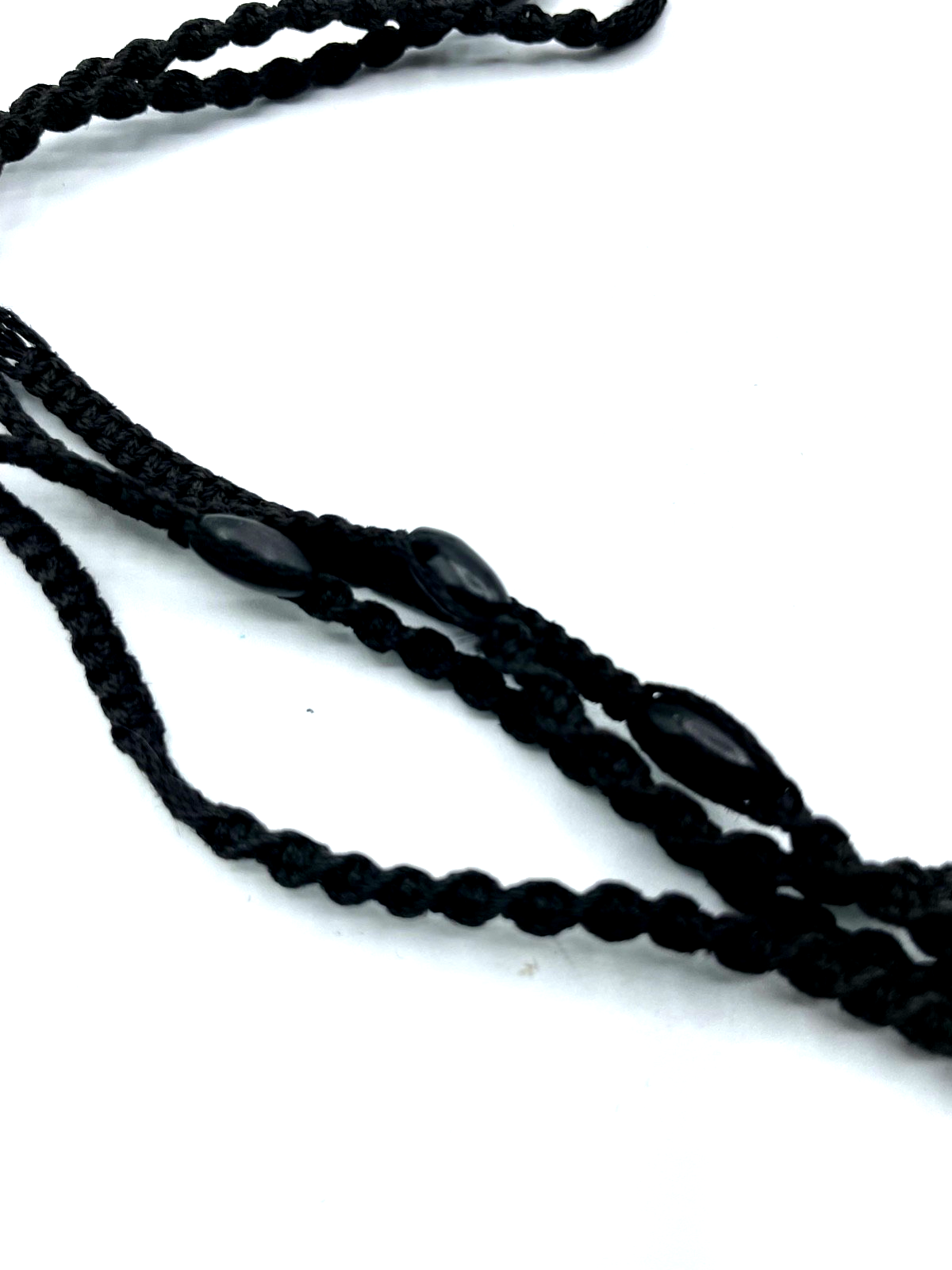 Antik handgefertigter schwarzer Strang TUK Taschenuhrkette Trauerschmuck um 19002