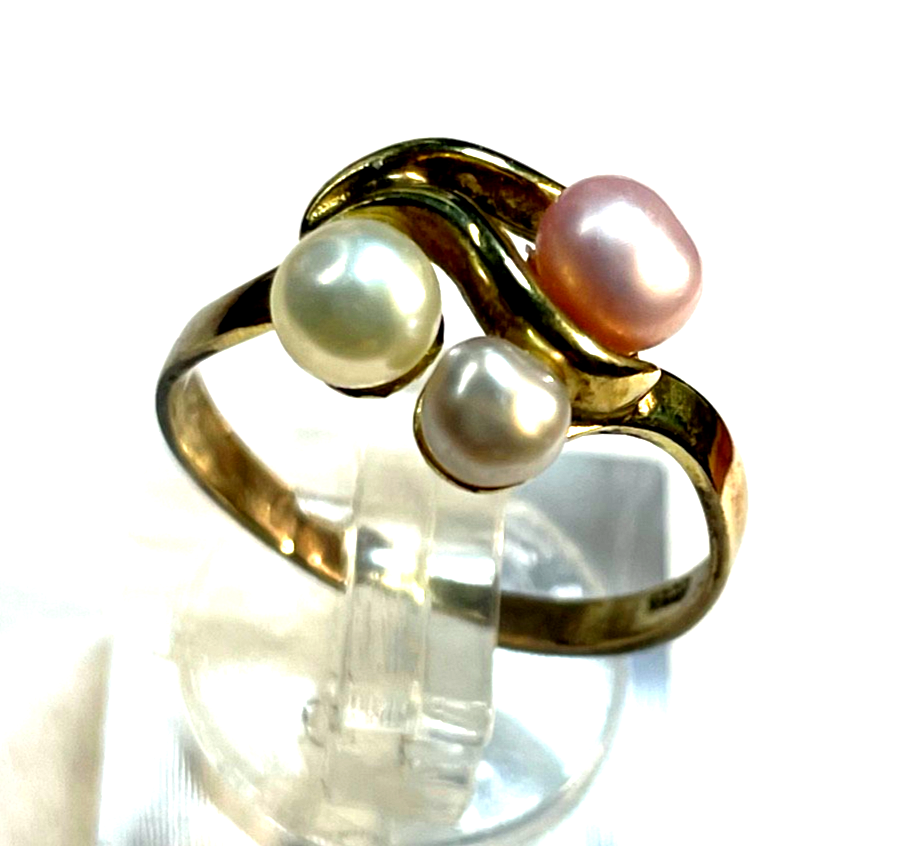 Solider 333 Gold 8 K Ring mit 3 SWZ Perlen modern Ø 17 mm RG 54 Juwelier gepfl.0