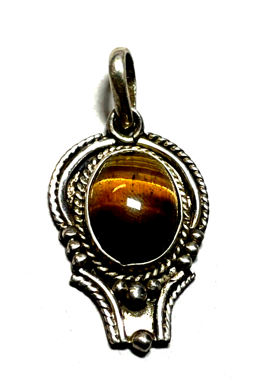 Ethno 925 Silber Anhänger Tigerauge oval Cabochon Handarbeit Geschäftsauflösung1