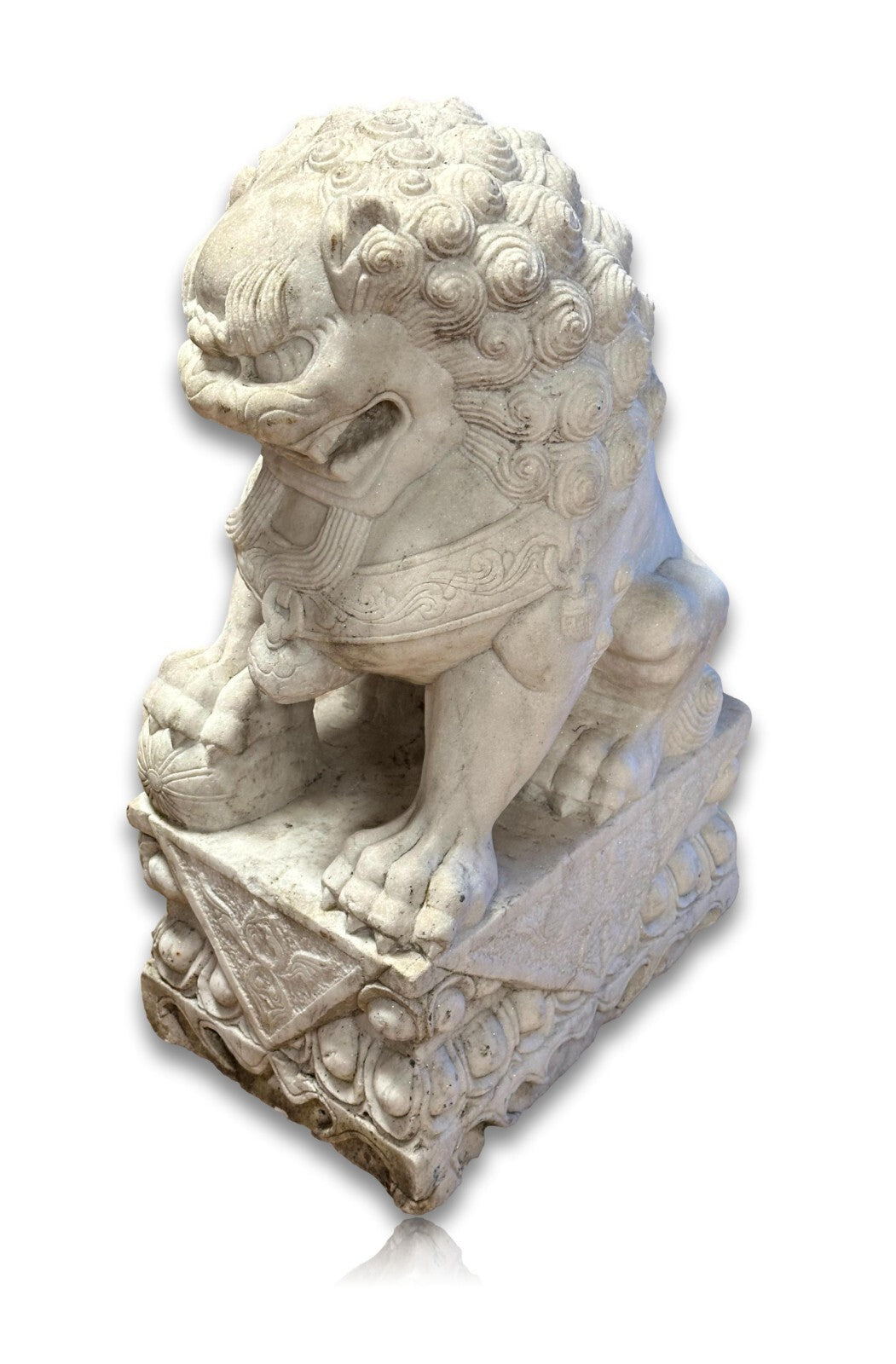 Paar Wächterlöwen - Foo-Hunde Skulptur - China 20. Jhd - weißer Marmor8