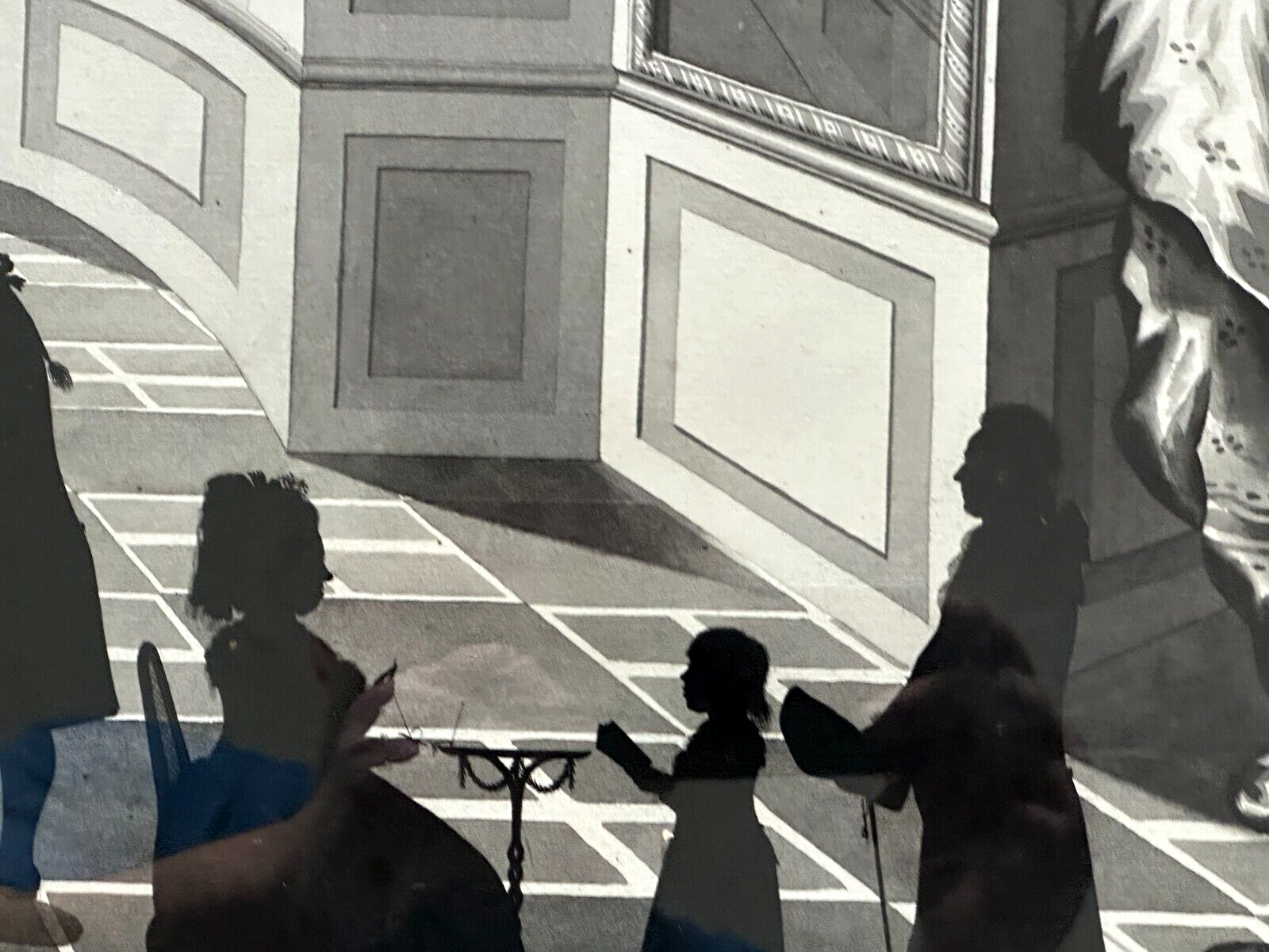 Mischtechnik auf Papier - klassizistisches Bühnenbild 1786 mit Silhouette - bez.6