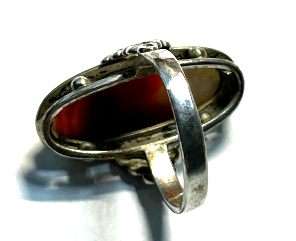 Antik 835 Silber Ring Achat Cabochon 30erJ Fassung Ø 16,5 mm RG 52 Handarbeit4