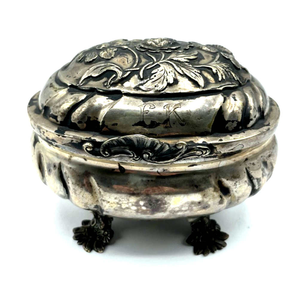 Antik Barock Silber Zuckerdose Deckeldose mit Tremolierstrich und Punzen 270 Gr.0