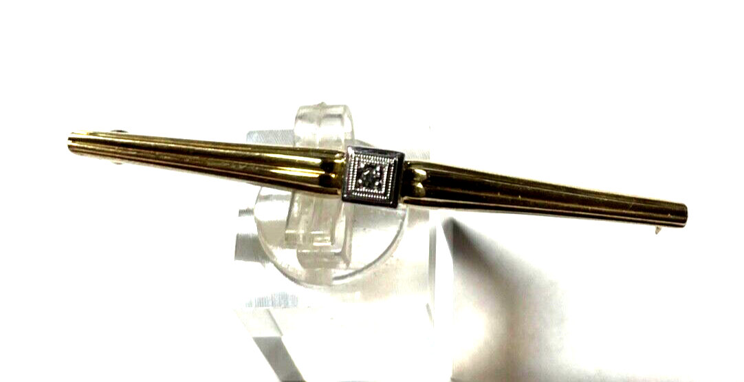 Klassische 585 Gold 14 K Brosche Stabbrosche mit Brillant in WG 0,05 ct gepflegt1