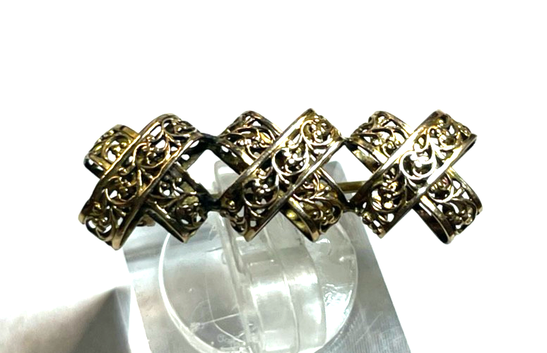 Sehr attraktive alte 585 Gold Brosche floral Durchbruch beidseitig Juwelier1