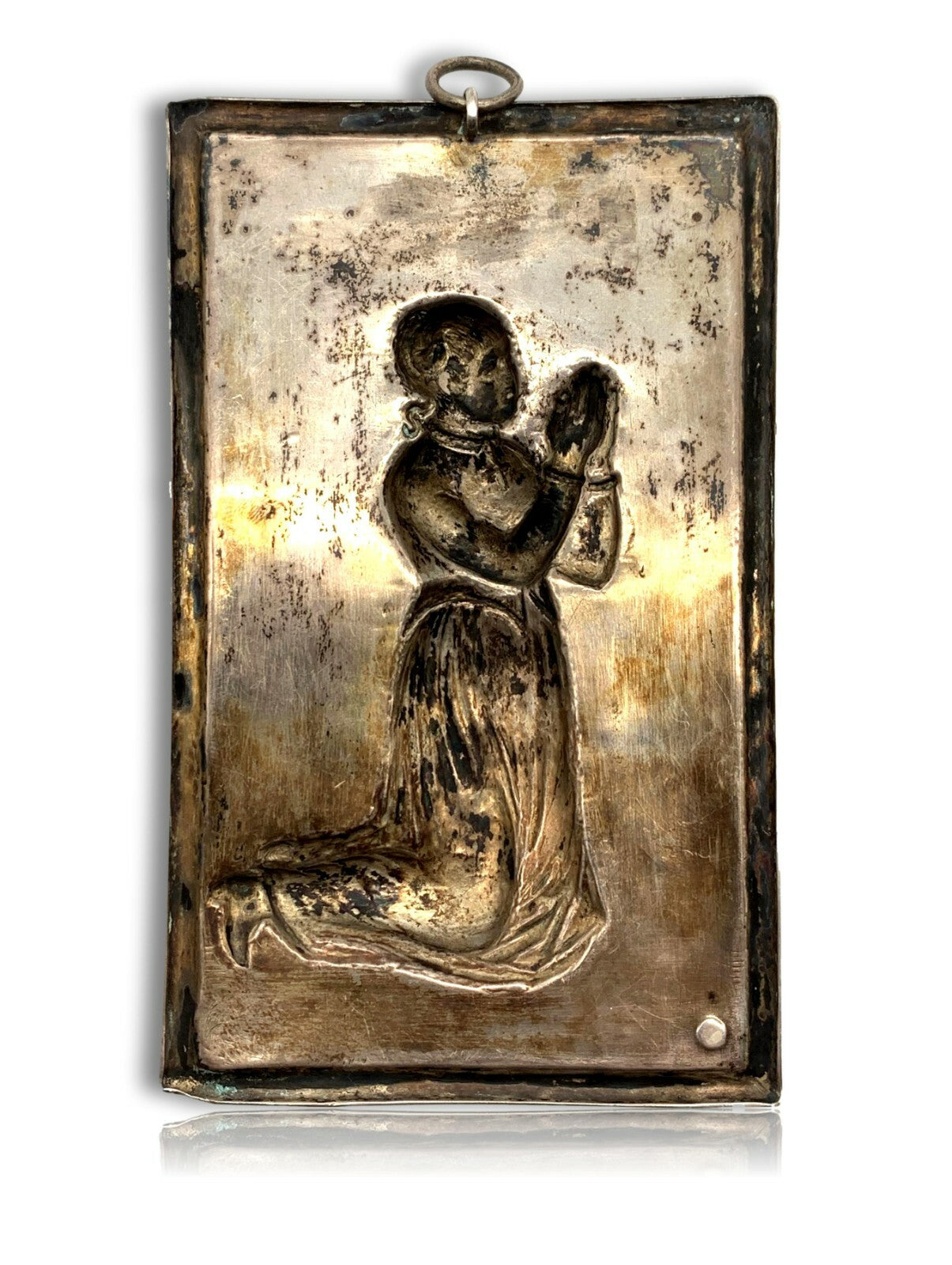 Relieftafel - Wandbild - Silber (säuregeprüft) - Frau kniend beten - punziert2