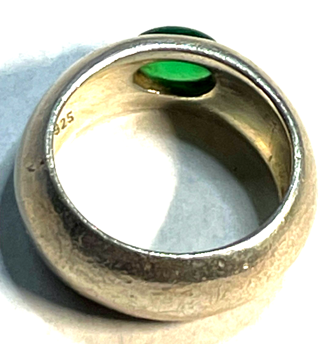 Unisex solider 925 Silber Ring grüner Farbstein Ø 17,5 mm RG 55 Bandring Handarb2