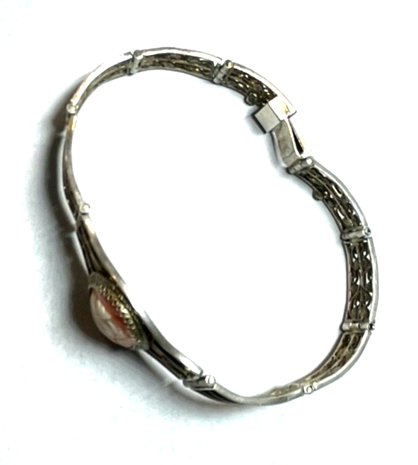 Antik 900 Silber FiligransilberArmband mit Muschel Gemme Cameo 20er J L 18 cm12