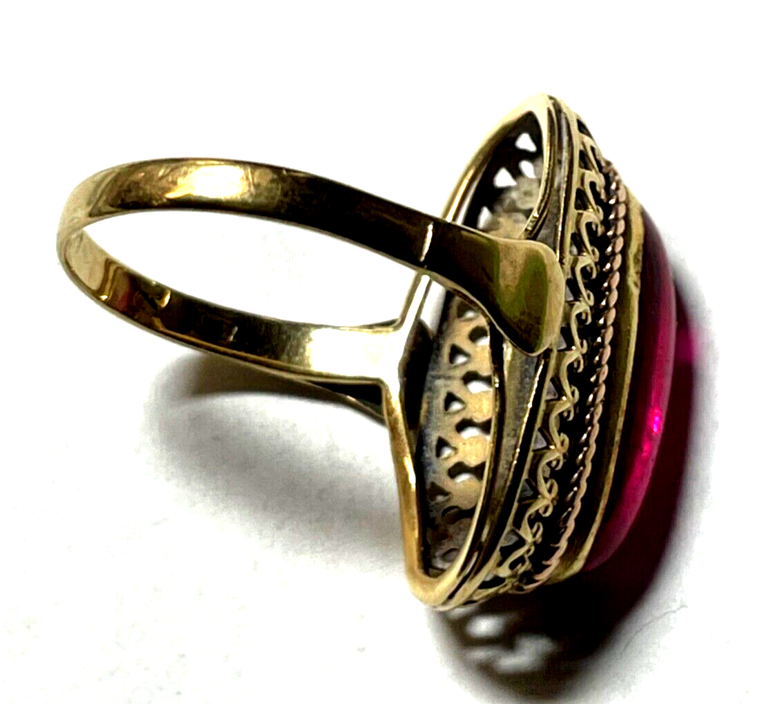 585 Gold 14 K antik Ring mit rotem Korund Farbstein Cabochon RG 47 Juwelier gepf4