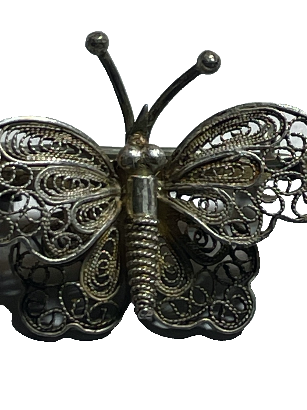 Antik feine 835 Silber Filigransilber Dekor Brosche Schmetterling Handarbeit2