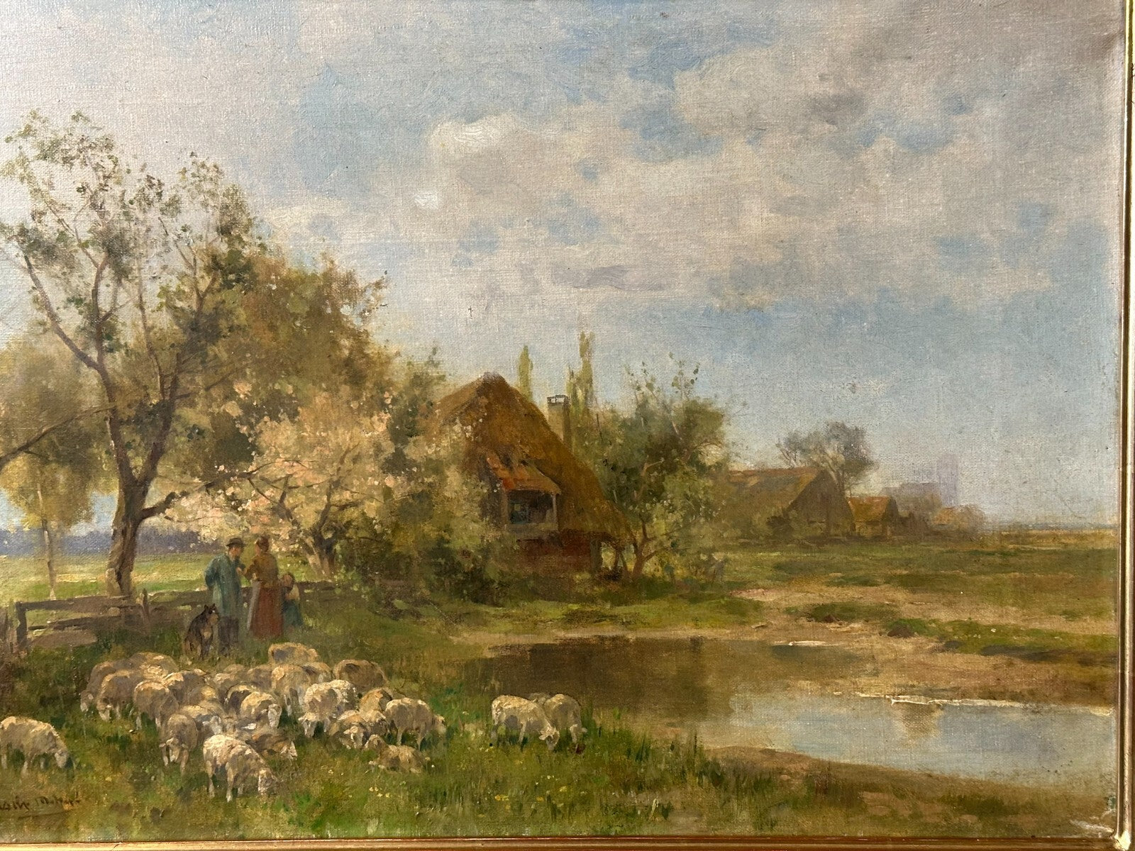 Öl auf Leinwand - Karl Adam Heinisch 1847-1923 - Schafherde mit Hirte - sign.1