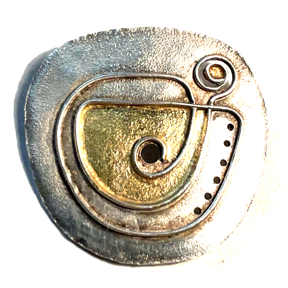 925 Silber Brosche Designer Anstecknadel mit Gold Unikat Silberschmiede Design1