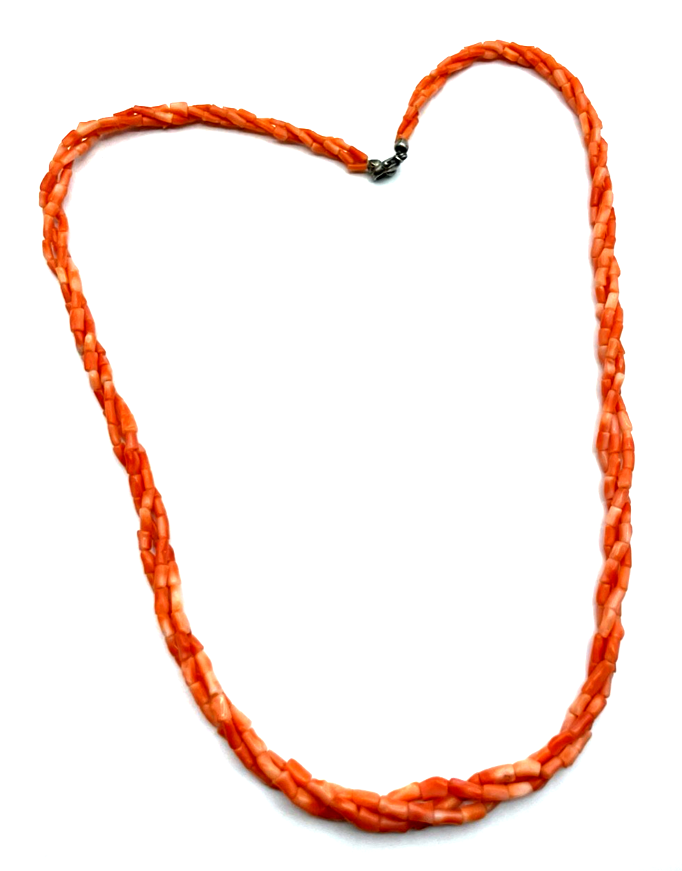 Natur Lachs Koralle 3er Strang gedreht mit 925 Silber Karabiner L 60 cm gepflegt3