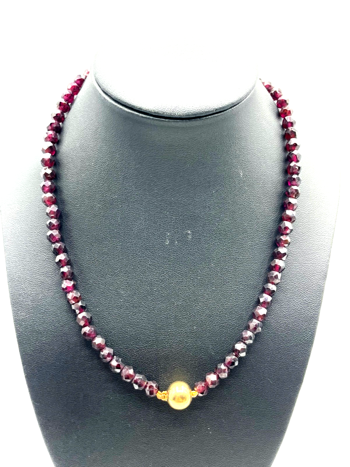 Attraktive 43 cm lange facettierte Granat Halskette mit 750 Gold Kugelschliesse5