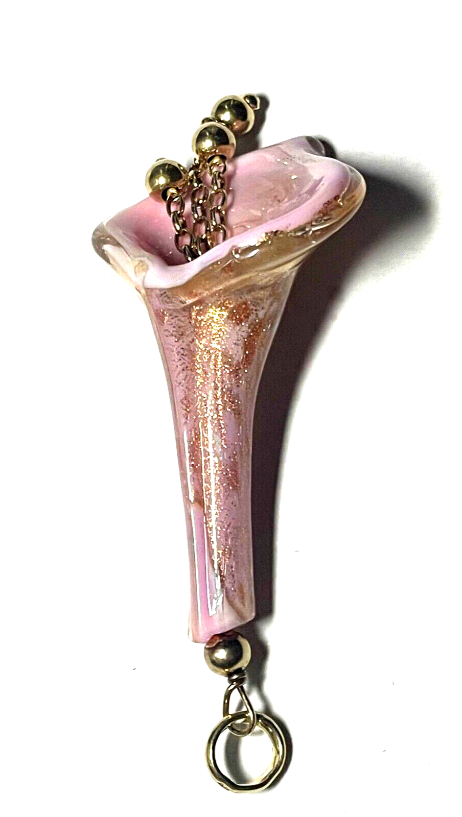 Gr. 925 Silber vergoldet  Anhänger Murano Glas Calla Handarbeit wie neu L 6,8 cm7