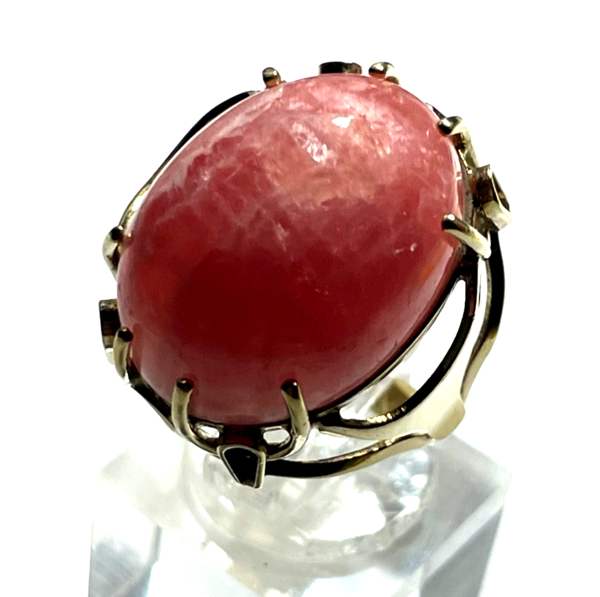 Vintage 333 Gold 8 K Ring gr. Rhodochrosit Cabochon Ø 17 mm RG 54 Juwelier2