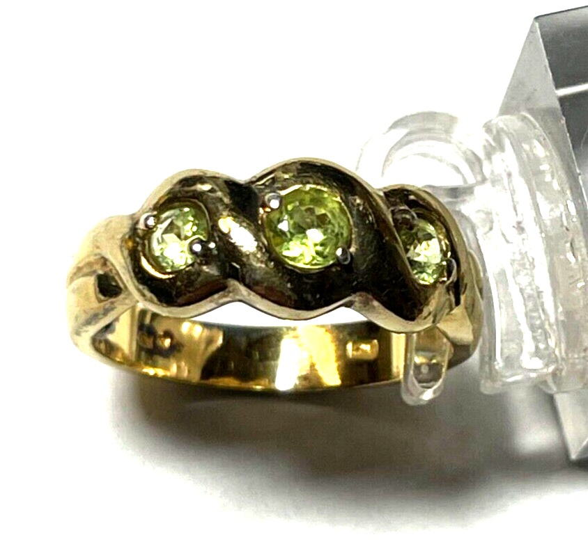 925 Silber Ring vergoldet Silberring 3 Peridot Bandring Ø 19 mm RG 602