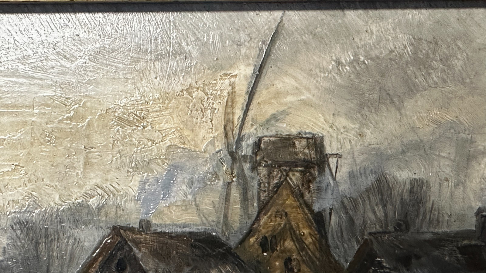 Kleines Kabinettbild – Winterliche Holland-Szene Windmühle Öl auf Holz signiert2